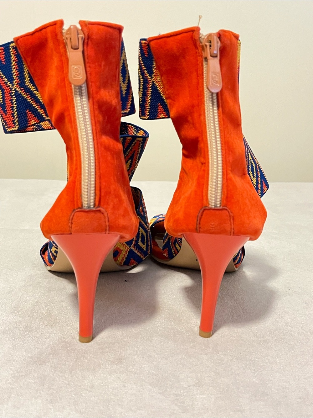 Women’s blue orange Aztec peep-toe high heel sandals size 11 New - Picture 5 of 9